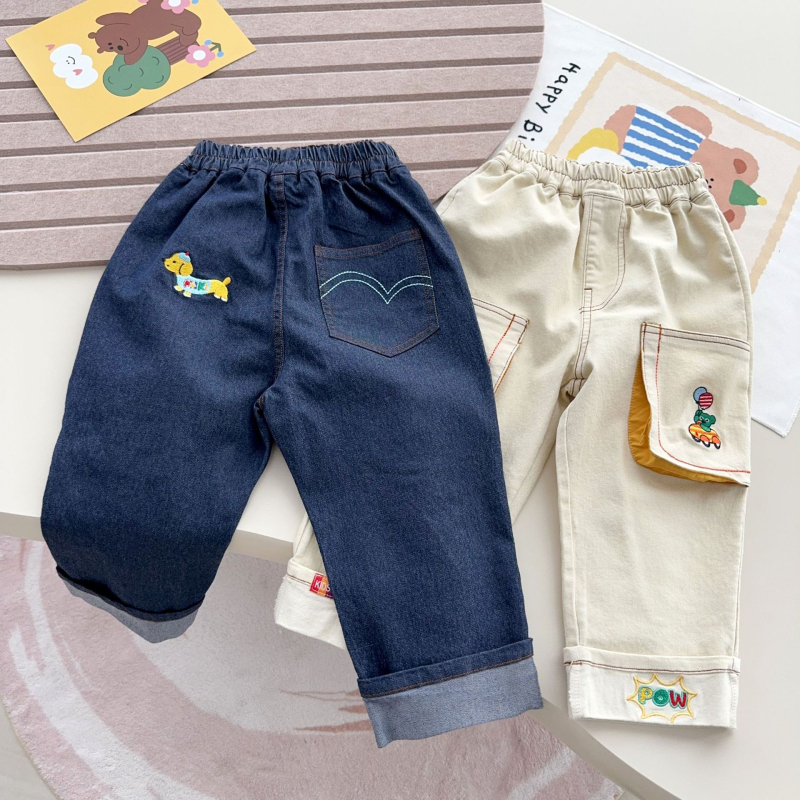 Dječje hlače u japanskom stilu, 95% pamuk, 5% elastan, udoban slobodan kroj, srednji pojas, crtani uzorak, za djecu 3–8 godina, proljeće-jesen