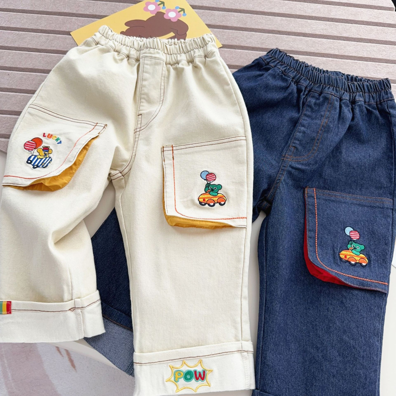 Dječje hlače u japanskom stilu, 95% pamuk, 5% elastan, udoban slobodan kroj, srednji pojas, crtani uzorak, za djecu 3–8 godina, proljeće-jesen