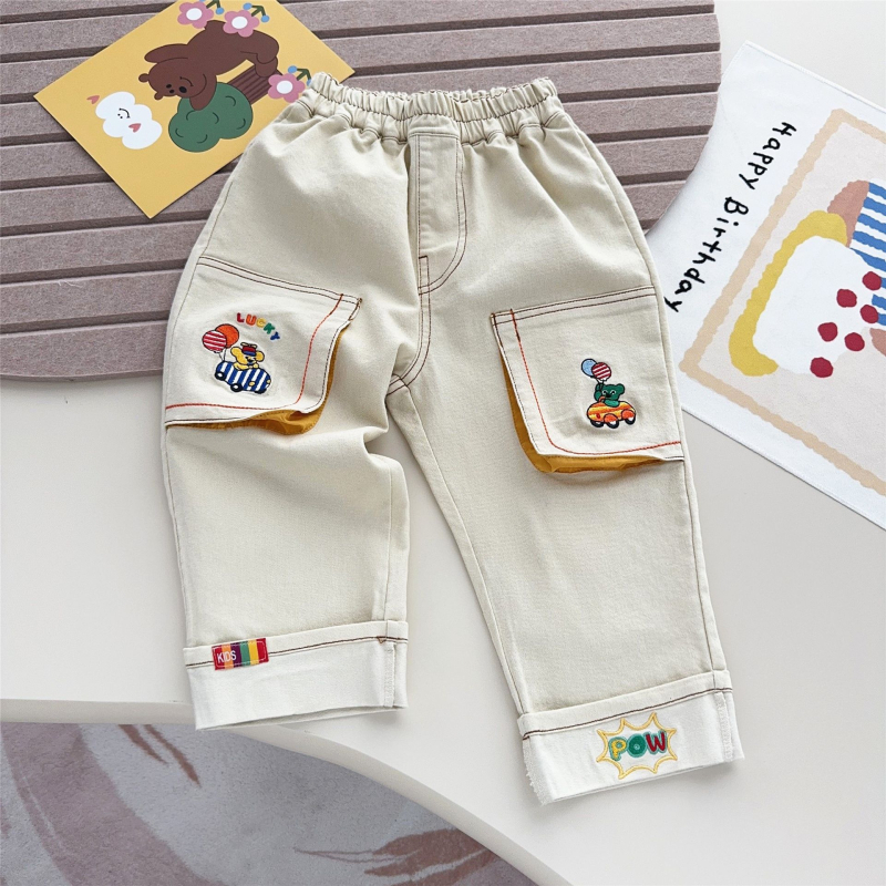 Dječje hlače u japanskom stilu, 95% pamuk, 5% elastan, udoban slobodan kroj, srednji pojas, crtani uzorak, za djecu 3–8 godina, proljeće-jesen