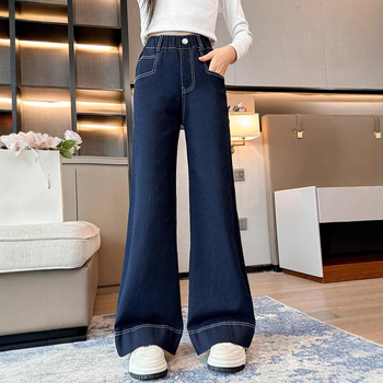 Dječje hlače za djevojčice u korejskom stilu, široke nogavice, traperice, 70% pamuk, jednobojne