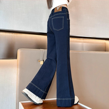 Dječje hlače za djevojčice u korejskom stilu, široke nogavice, traperice, 70% pamuk, jednobojne