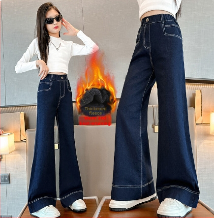 Dječje hlače za djevojčice u korejskom stilu, široke nogavice, traperice, 70% pamuk, jednobojne