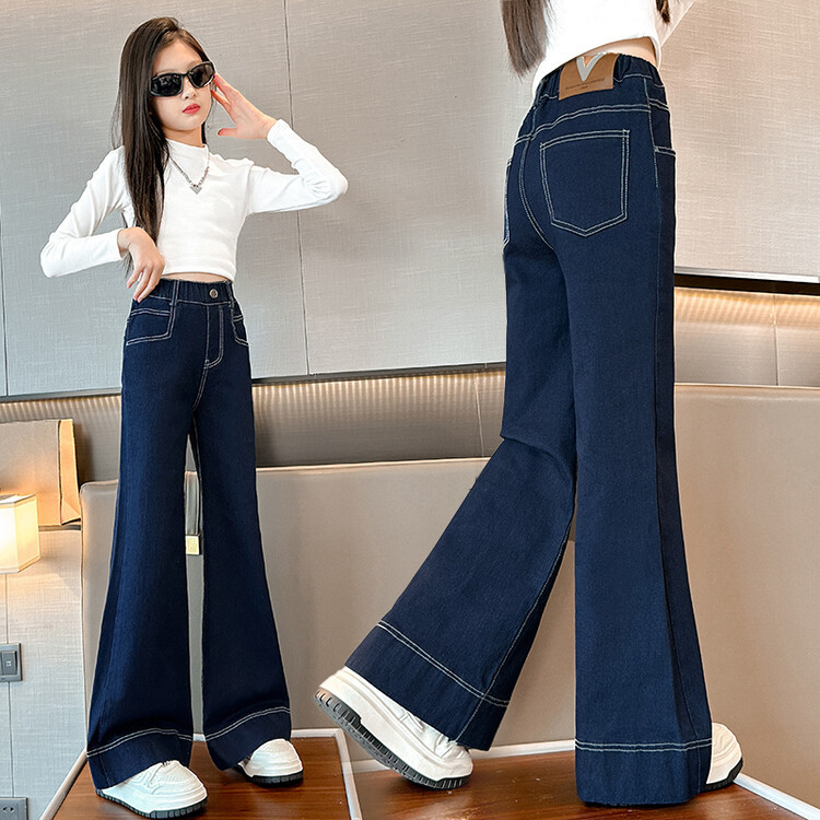 Dječje hlače za djevojčice u korejskom stilu, široke nogavice, traperice, 70% pamuk, jednobojne