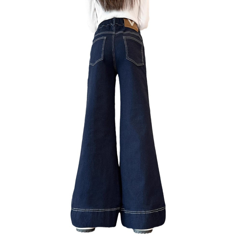 Dječje hlače za djevojčice u korejskom stilu, široke nogavice, traperice, 70% pamuk, jednobojne