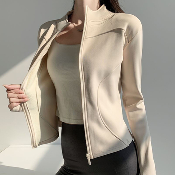 Sieviešu jogas jaka ar grafēna oderi, garas piedurknes, stāvošs apkaklis, poliester-spandeksa audums, garums 50-65 cm