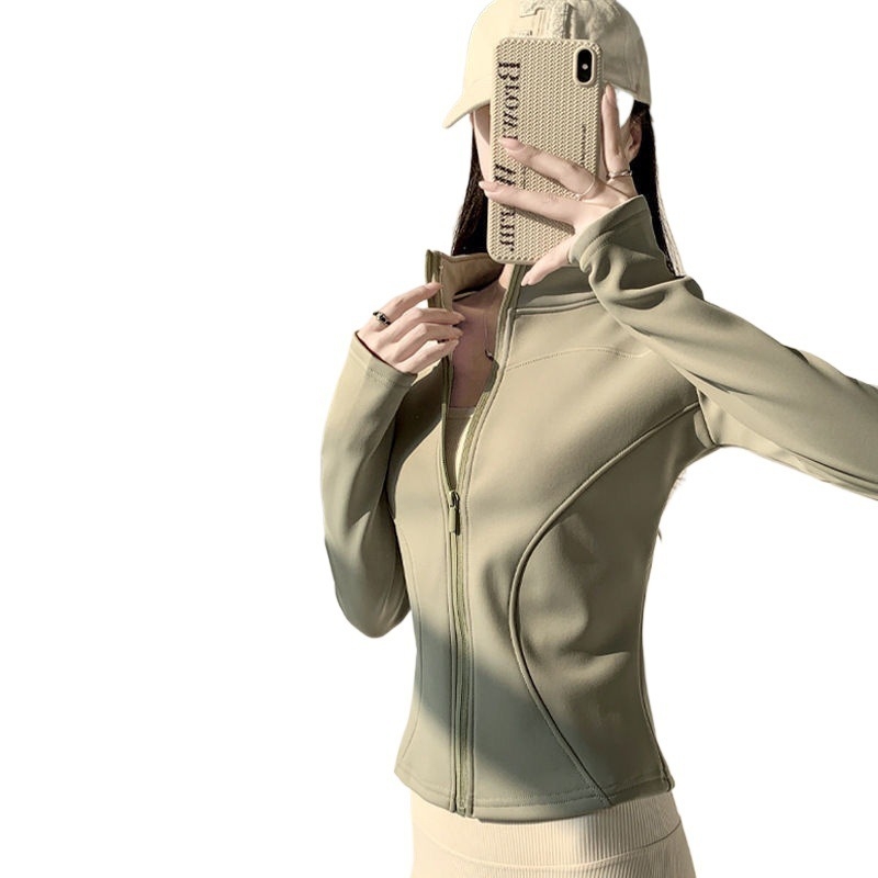 Sieviešu jogas jaka ar grafēna oderi, garas piedurknes, stāvošs apkaklis, poliester-spandeksa audums, garums 50-65 cm