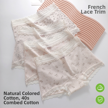 Naistele puuvillast aluspüksid lillemustriga ja pitsilise äärega, mulberry siidist kaunuma vooder, hingavad