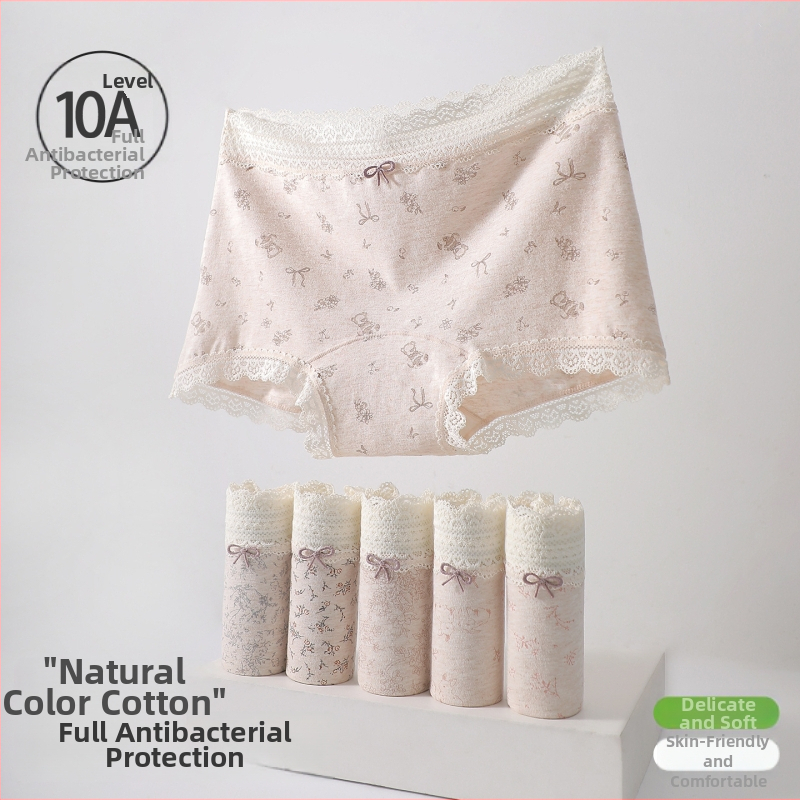 Naistele puuvillast aluspüksid lillemustriga ja pitsilise äärega, mulberry siidist kaunuma vooder, hingavad