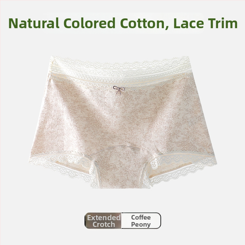 Naistele puuvillast aluspüksid lillemustriga ja pitsilise äärega, mulberry siidist kaunuma vooder, hingavad