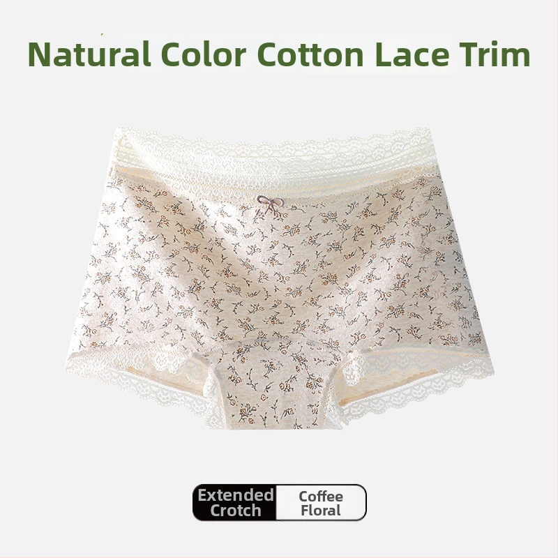 Naistele puuvillast aluspüksid lillemustriga ja pitsilise äärega, mulberry siidist kaunuma vooder, hingavad