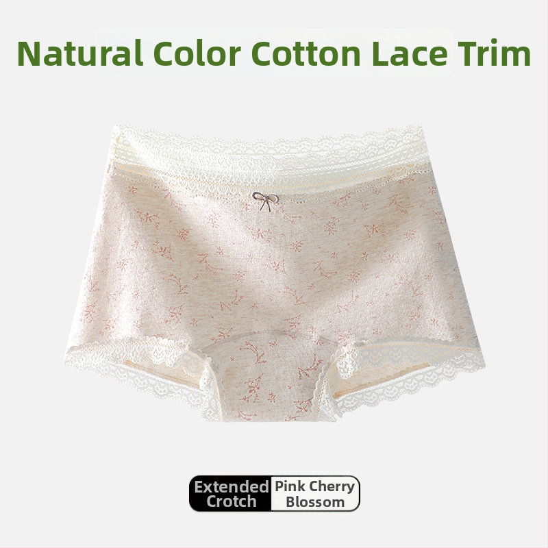 Naistele puuvillast aluspüksid lillemustriga ja pitsilise äärega, mulberry siidist kaunuma vooder, hingavad