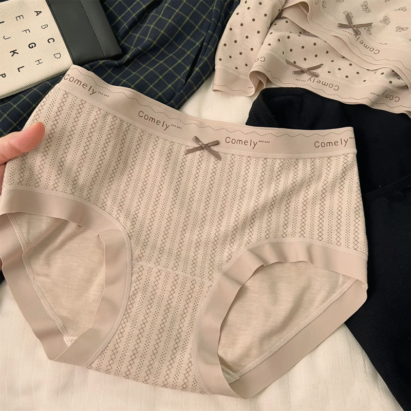 Ženske gaće s srednjim strukom, prozračne pamučne, pletene gaće s pamukovom podstavom na preponi, za sve sezone