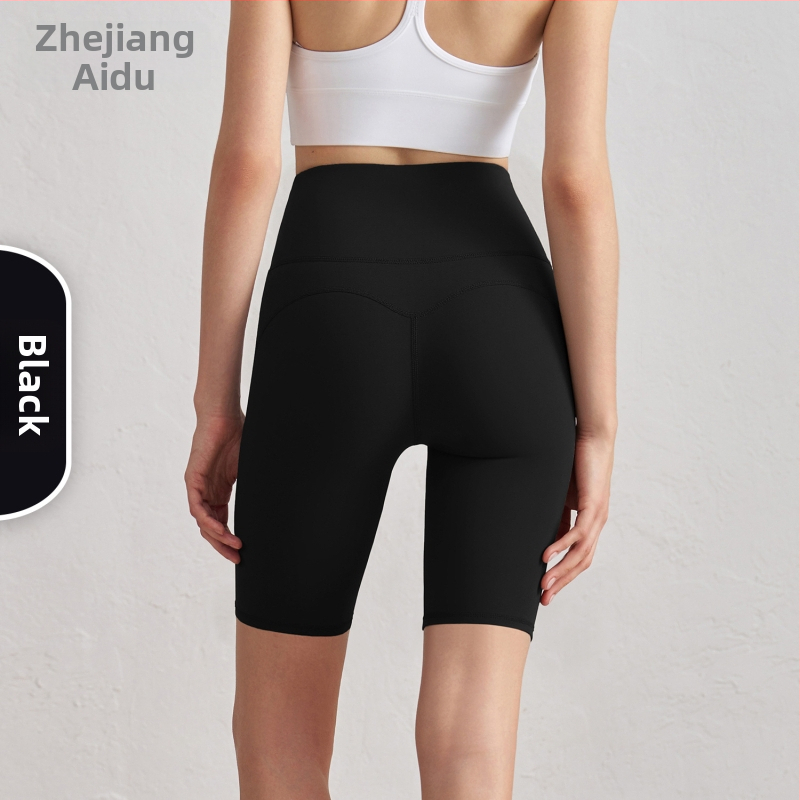 Antibakteriaalsed naiste jooga lühikingad, kõrge vöökoht, puusade tõstmine, kolmandik pikkus, kahepoolselt brokaadne kangas, 80% nailon / 20% spandeks