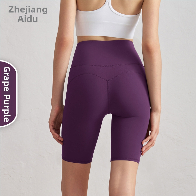 Antibakteriaalsed naiste jooga lühikingad, kõrge vöökoht, puusade tõstmine, kolmandik pikkus, kahepoolselt brokaadne kangas, 80% nailon / 20% spandeks