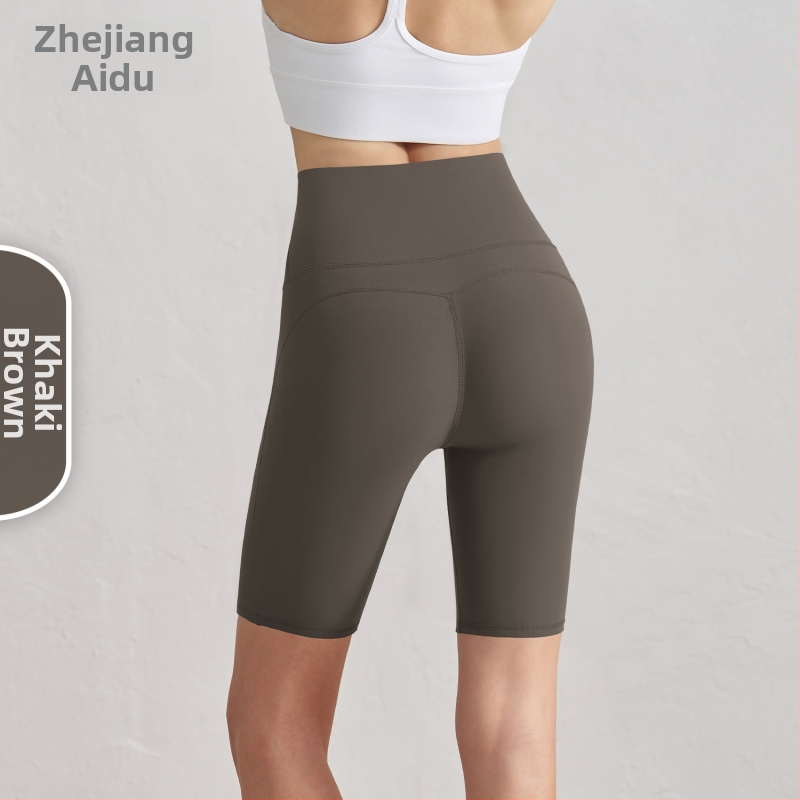 Antibakteriaalsed naiste jooga lühikingad, kõrge vöökoht, puusade tõstmine, kolmandik pikkus, kahepoolselt brokaadne kangas, 80% nailon / 20% spandeks