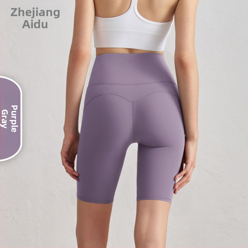 Antibakteriaalsed naiste jooga lühikingad, kõrge vöökoht, puusade tõstmine, kolmandik pikkus, kahepoolselt brokaadne kangas, 80% nailon / 20% spandeks