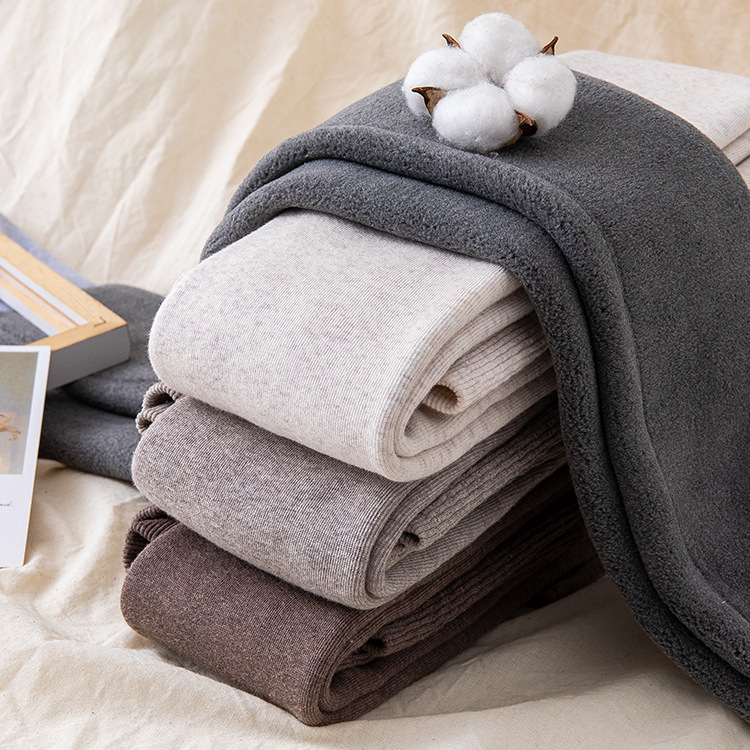 Γυναικείες κάλτσες με κάθετες ρίγες για άνοιξη-φθινόπωρο, με πόδι, βαμβακερή ανάμειξη, φλίς επένδυση, ριβ ύφανση, ένα κομμάτι