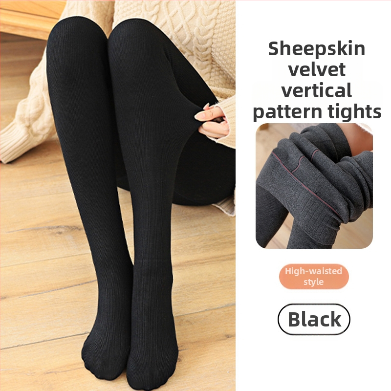 Moteriški vertikalūs dryžiai pavasario-rudens laikotarpiui, su kojomis, medvilnės mišinio, fleece įdėklas, raukštas mezgimas, vienas gabalas