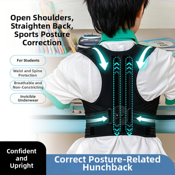 Laikysenos korektorius stuburo išlinkio ir skoliozės palaikymui – unisex dizainas su atvirais pečiais, modelis ID-889, prekės kodas LB-006, 2024 leidimas