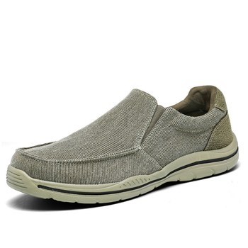 Mocasini de bărbați din pânză, slip-on, vârf rotund, talpă din cauciuc, călcâi înclinat mic 1–3 cm, branț EVA respirabil
