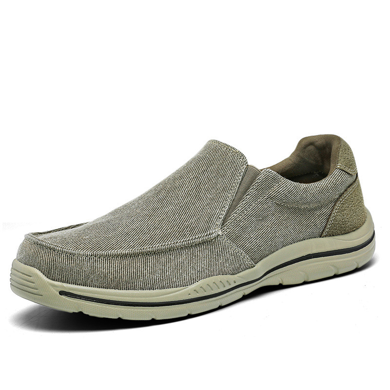 Mocasini de bărbați din pânză, slip-on, vârf rotund, talpă din cauciuc, călcâi înclinat mic 1–3 cm, branț EVA respirabil