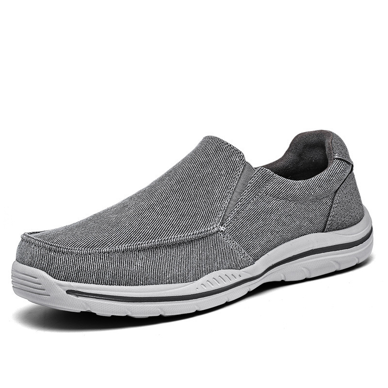 Mocasini de bărbați din pânză, slip-on, vârf rotund, talpă din cauciuc, călcâi înclinat mic 1–3 cm, branț EVA respirabil