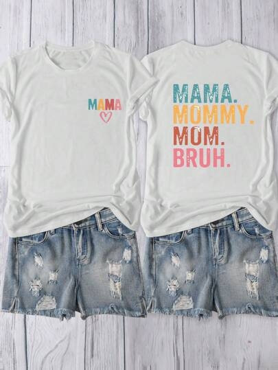 Inawly Vintage Mom Shirt – Tričko s krátkymi rukávmi, Mercerizovaná bavlna, okrúhly výstrih, A-strih, retro tlač písmen