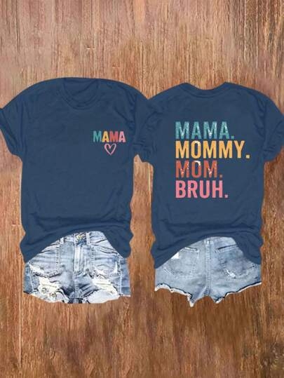 Inawly Vintage Mom Shirt – Tričko s krátkymi rukávmi, Mercerizovaná bavlna, okrúhly výstrih, A-strih, retro tlač písmen