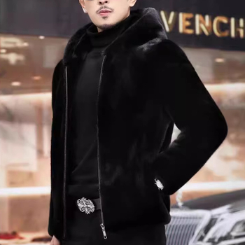 Meeste talve mantel kunstlikust norkast, kaelus lapelliga, ees tõmblukk, sirge lõige