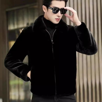 Meeste talve mantel kunstlikust norkast, kaelus lapelliga, ees tõmblukk, sirge lõige