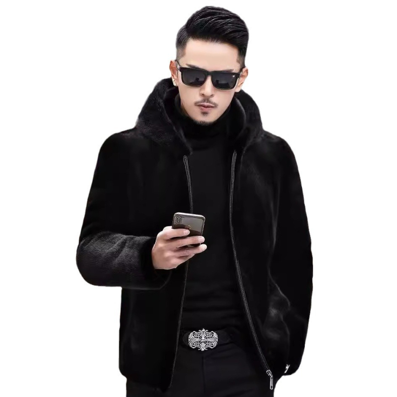 Meeste talve mantel kunstlikust norkast, kaelus lapelliga, ees tõmblukk, sirge lõige