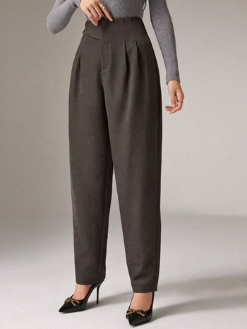 Pantaloni dama talie înaltă, croi cropped, drapaj, amestec viscose-poliester, ușori, casual