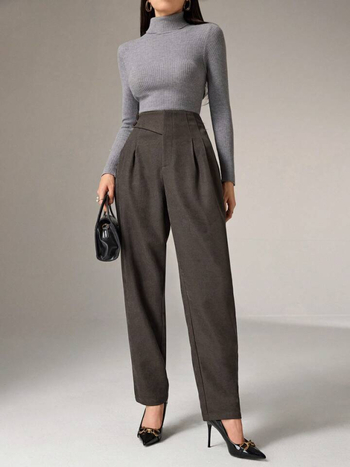 Pantaloni dama talie înaltă, croi cropped, drapaj, amestec viscose-poliester, ușori, casual