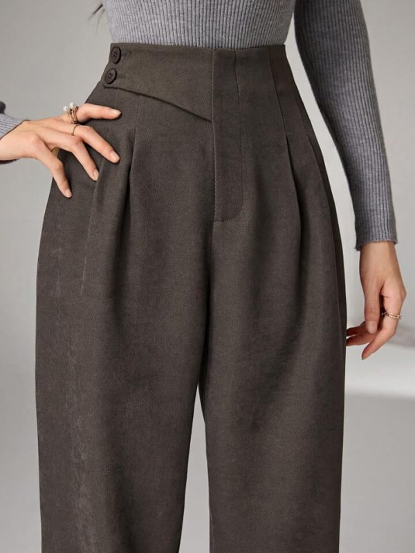 Pantaloni dama talie înaltă, croi cropped, drapaj, amestec viscose-poliester, ușori, casual