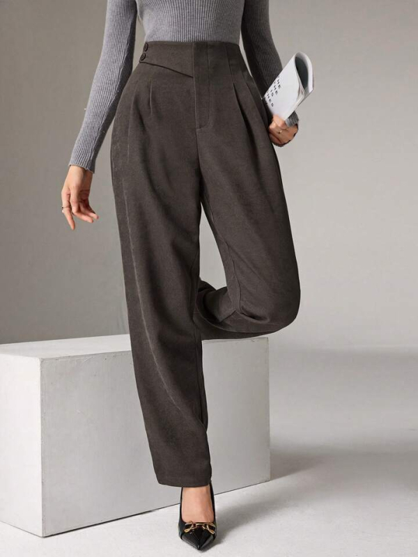 Pantaloni dama talie înaltă, croi cropped, drapaj, amestec viscose-poliester, ușori, casual