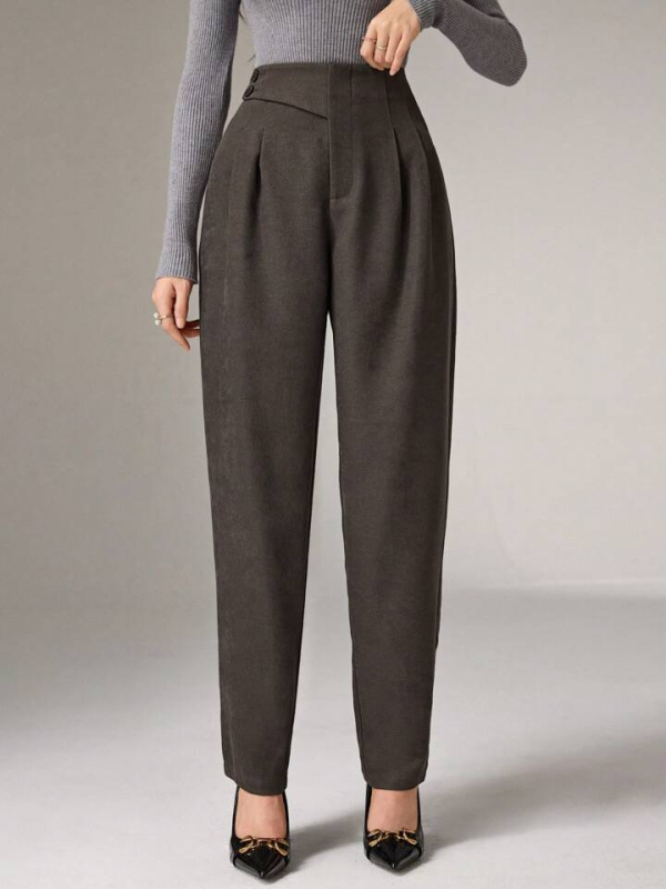 Pantaloni dama talie înaltă, croi cropped, drapaj, amestec viscose-poliester, ușori, casual