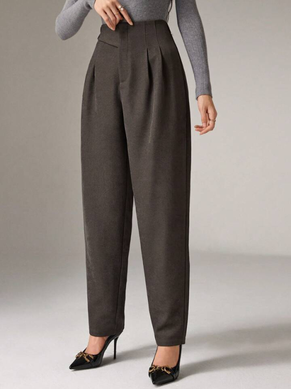 Pantaloni dama talie înaltă, croi cropped, drapaj, amestec viscose-poliester, ușori, casual