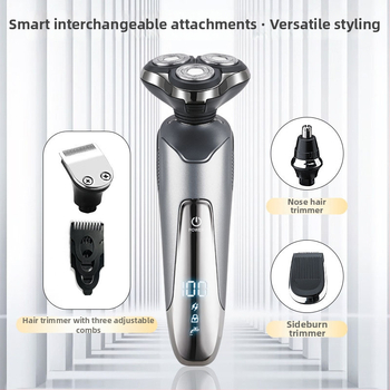 Elektriskais skuveklis ar integrētu deguna matu griezēju — USB uzlāde, rotējošā 3-asu galva, mitrā un sausa lietošana, LED displejs