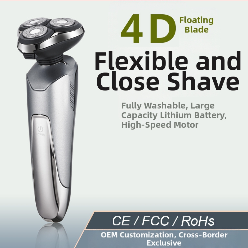 Elektrinis skustuvas su integruotu nosies plaukų kirpimu — USB įkrovimas, pasukama 3 peilių galvutė, šlapias ir sausas naudojimas, LED ekranas