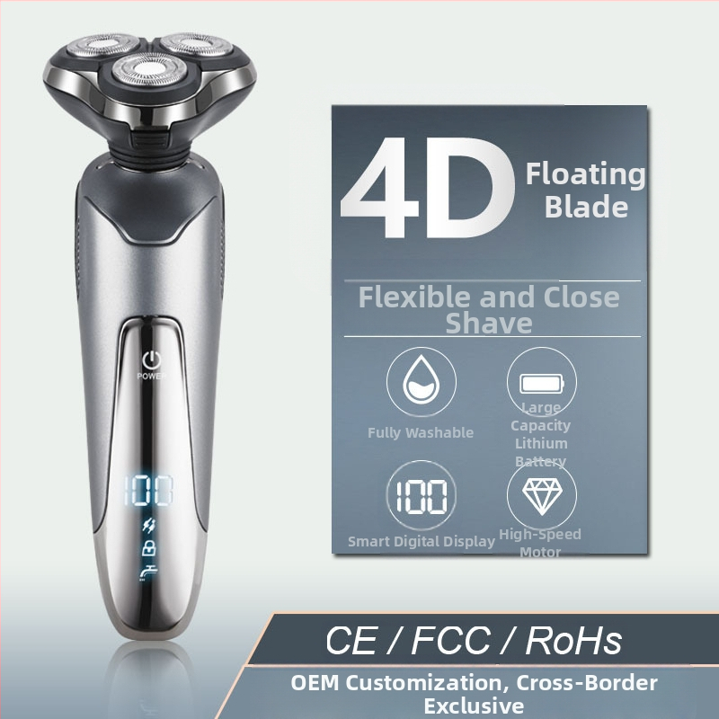 Elektriline habemenuga integreeritud ninakarva trimmeriga — USB laadimine, pöörlev 3-lõiguline pea, märg- ja kuivkasutus, LED-ekraan