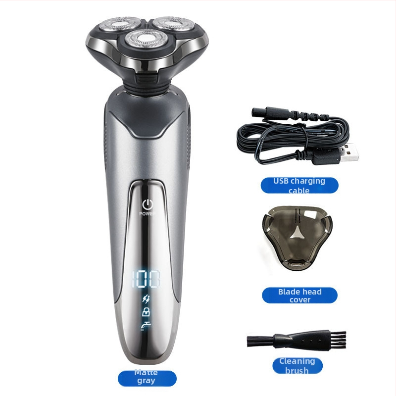 Elektriskais skuveklis ar integrētu deguna matu griezēju — USB uzlāde, rotējošā 3-asu galva, mitrā un sausa lietošana, LED displejs