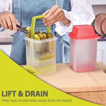 Пластмасова кутия за кухненско съхранение - хранителен клас, квадратна форма, 1–2 л, подходяща за кисели краставички и зърна