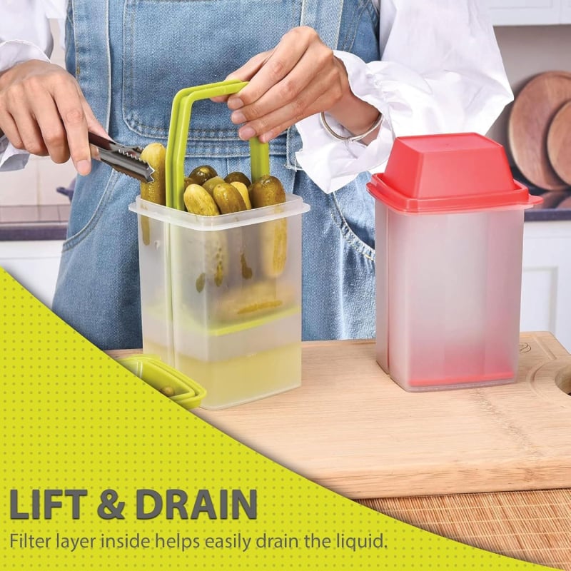 Пластмасова кутия за кухненско съхранение - хранителен клас, квадратна форма, 1–2 л, подходяща за кисели краставички и зърна