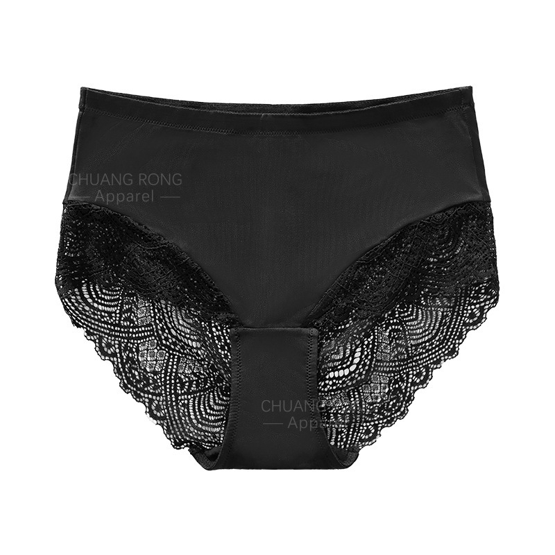 Ženske gaćice s čipkastim panelima i prozirnim detaljima, visoki struk, najlon žakard, pamuk podstava, 90–95% najlon