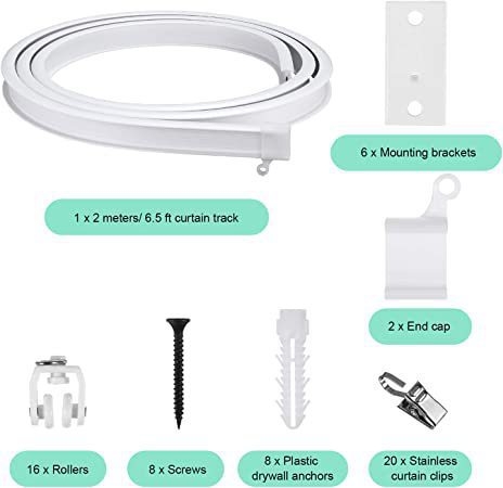 Извита релса за завеси със стоманено-пластмасови клипове - безшумен плъзгащ механизъм, гъвкава U-образна и L-образна конфигурация, подходяща за всички завеси