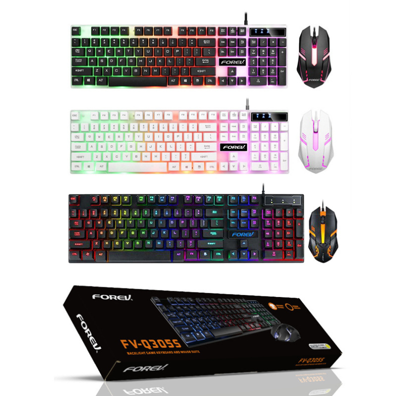 FV-Q305S laidinis žaidimų klaviatūros ir pelės rinkinys su apšvietimu, 1600 DPI optinis jutiklis, ergonomiškas dizainas