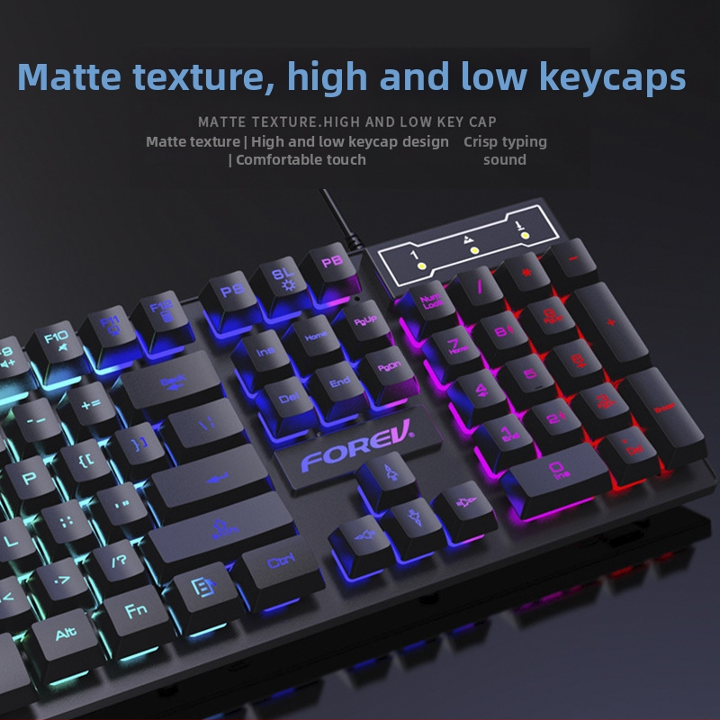 FV-Q305S laidinis žaidimų klaviatūros ir pelės rinkinys su apšvietimu, 1600 DPI optinis jutiklis, ergonomiškas dizainas