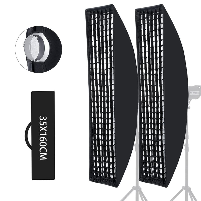 Visiškai metalinė minkštojo apšvietimo dėžė, aliuminio lydinio rėmas, nešiojamas studijos ilgo tipo šviesos blokas, įskaitant bičių lizdo grotu, 4 atramos strypai, 2 difuziniai audiniai; apkrova iki 2 kg, svoris 1,7 kg