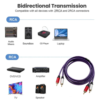 2RCA garso kabelis, vyr–vyr, varis, auksu dengtas dvigubo ekrano, ilgis 0,5–5 m