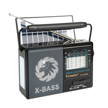 FR-182US Nešiojamas saulės energijos radijas su žibintuvėliu, daugiajuostis AM/FM/SW1-6, skaitmeninis nustatymas, MP3